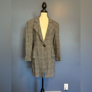 Vintage Women's Black, Grey and White Plaid Blazer Coat size 10